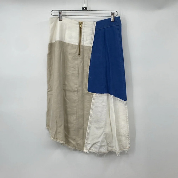 Anthropologie Holding Horses Frida Skirt Womens Sz 6 White Blue Colorblock Linen - Picture 4 of 13